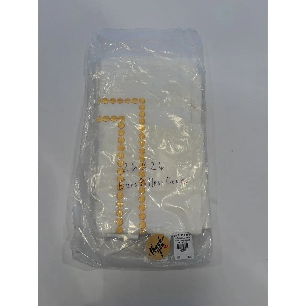 Potterybarn Gold Embroidered Pearls On White Euro Sham EUC 26x26 Cotton